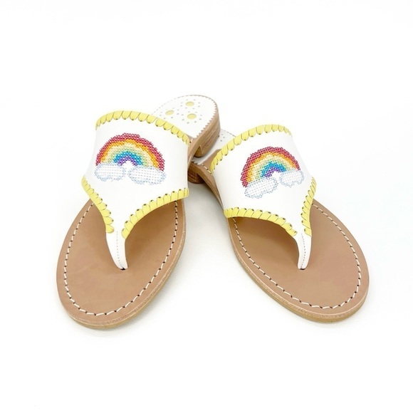 Jack Rogers Embroidered Sandals Rainbow & Clouds Size 6 White Yellow Thong New - Picture 9 of 9